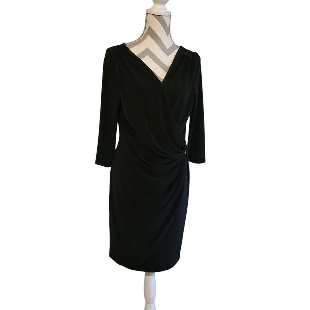 Jones New York Elegant Black Dress With Crystal Side Accent Size 12
